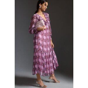 NWT Anthropologie The Odetta Ruffled Maxi Dress XXS V-Neck $198 Purple Lavender
